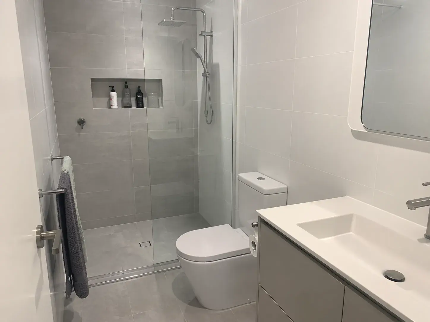 Wide shot bathroom renovation